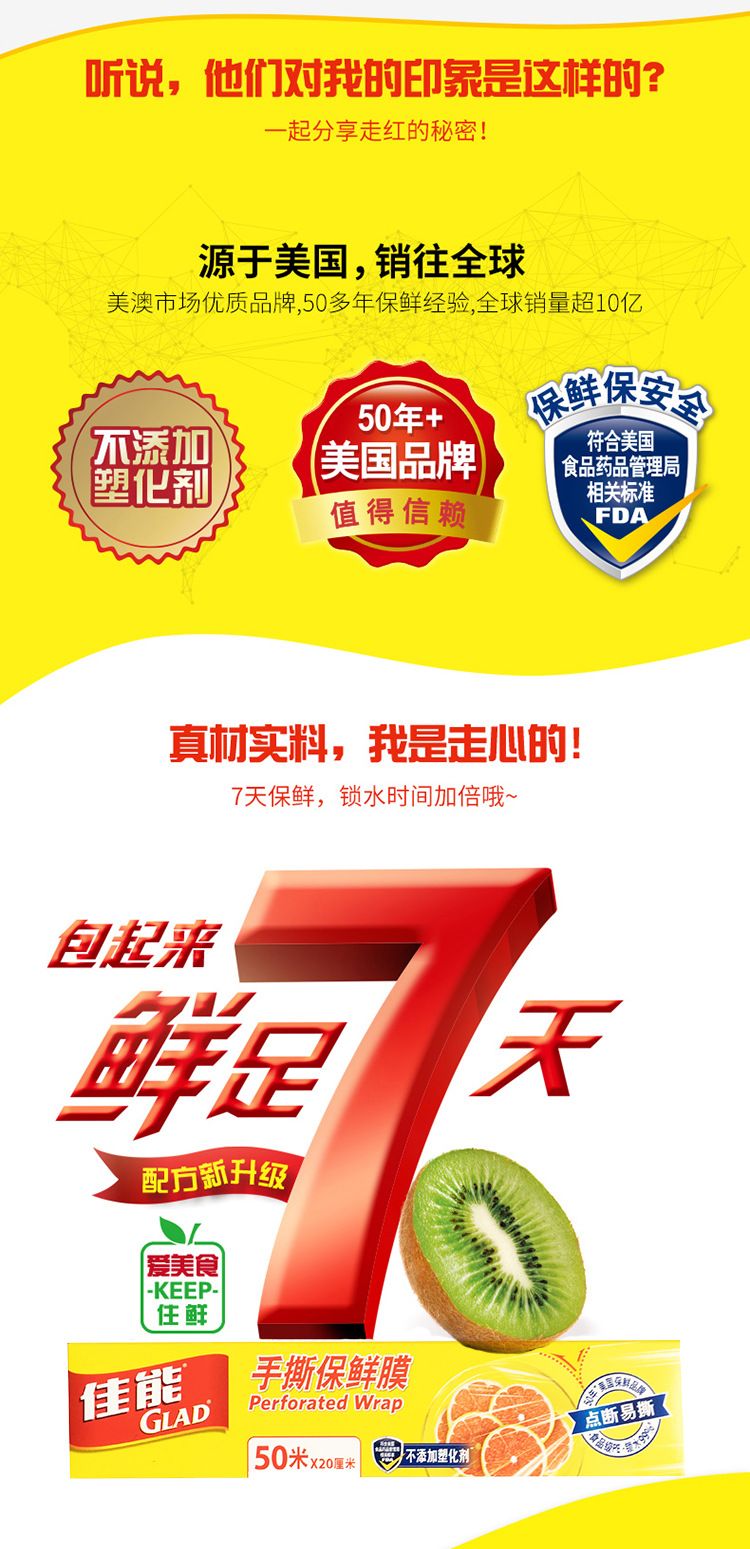 佳能（Glad） PW50M生鲜蔬果餐饮适用手撕保鲜膜50米