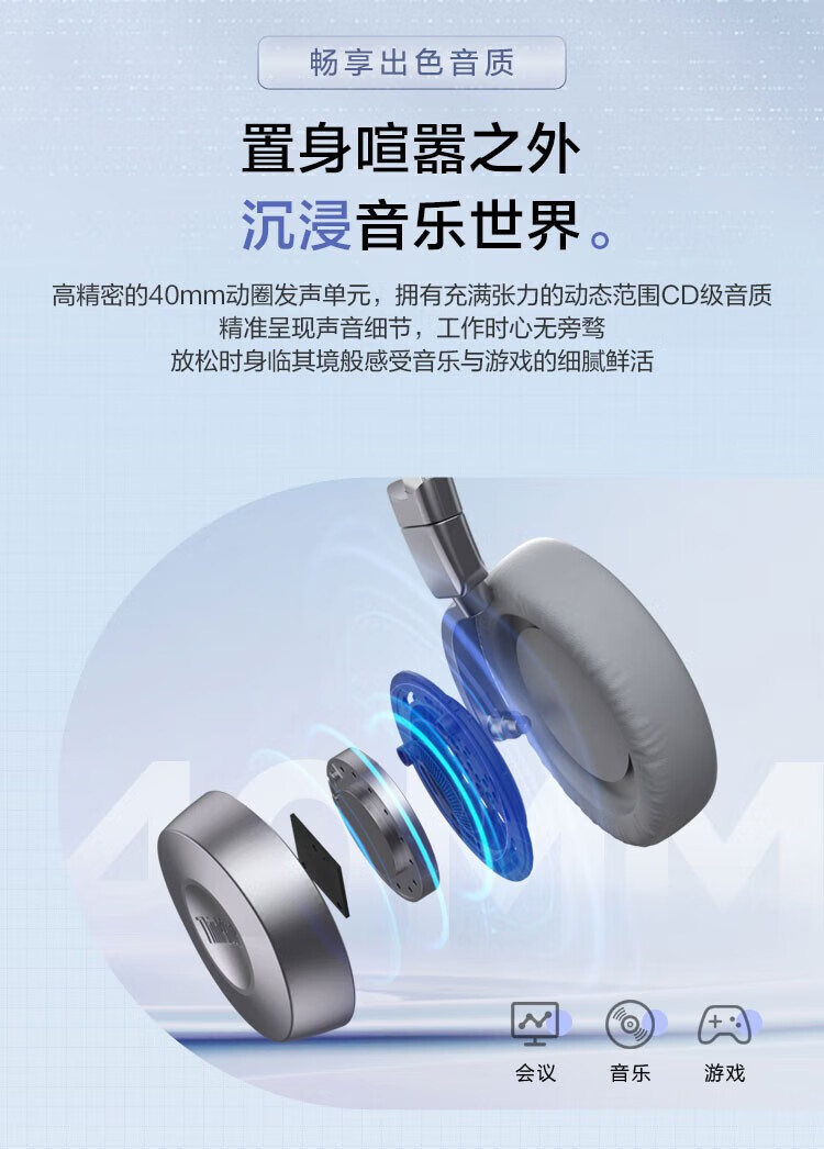 联想（Lenovo）ThinkPad 头戴式耳机 电脑游戏电竞耳麦 会议网课线控USB耳麦 有线环境降噪耳机 ENC80