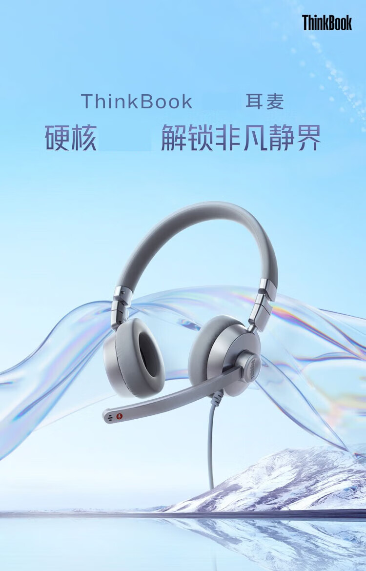 联想（Lenovo）ThinkPad 头戴式耳机 电脑游戏电竞耳麦 会议网课线控USB耳麦 有线环境降噪耳机 ENC80