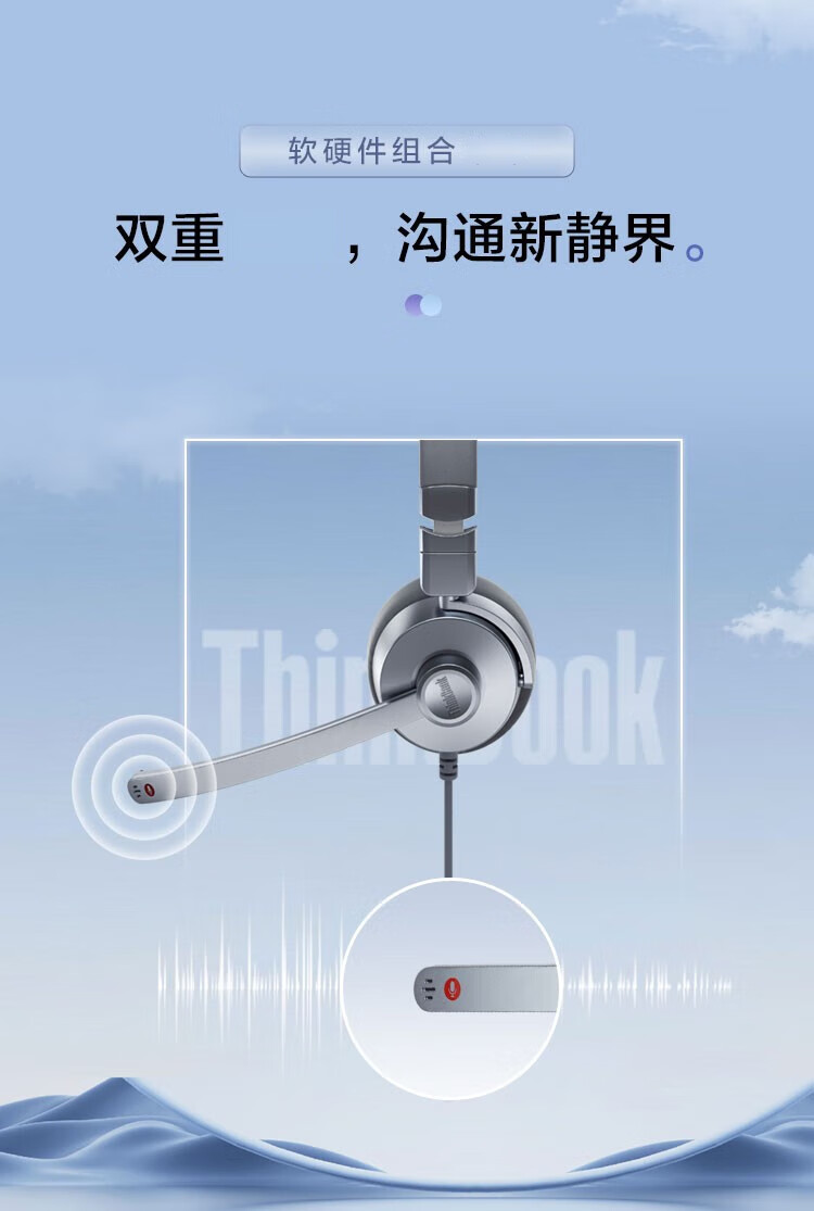 联想（Lenovo）ThinkPad 头戴式耳机 电脑游戏电竞耳麦 会议网课线控USB耳麦 有线环境降噪耳机 ENC80