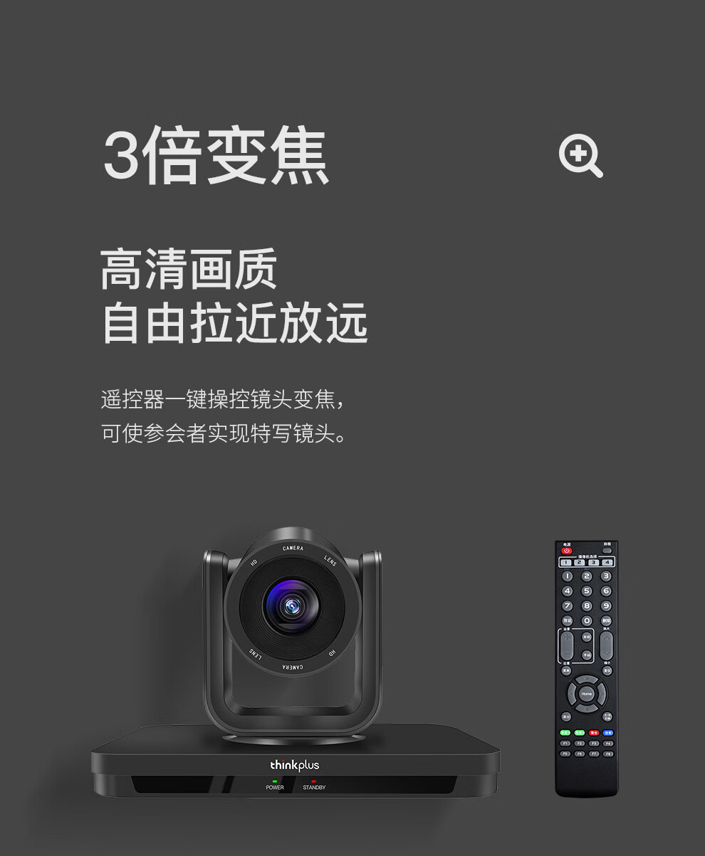 联想（Lenovo）Thinkplus 视频会议摄像头 3倍变焦广角云台摄像机 1080P教学教育 办公会议室设备 SX-HD15W