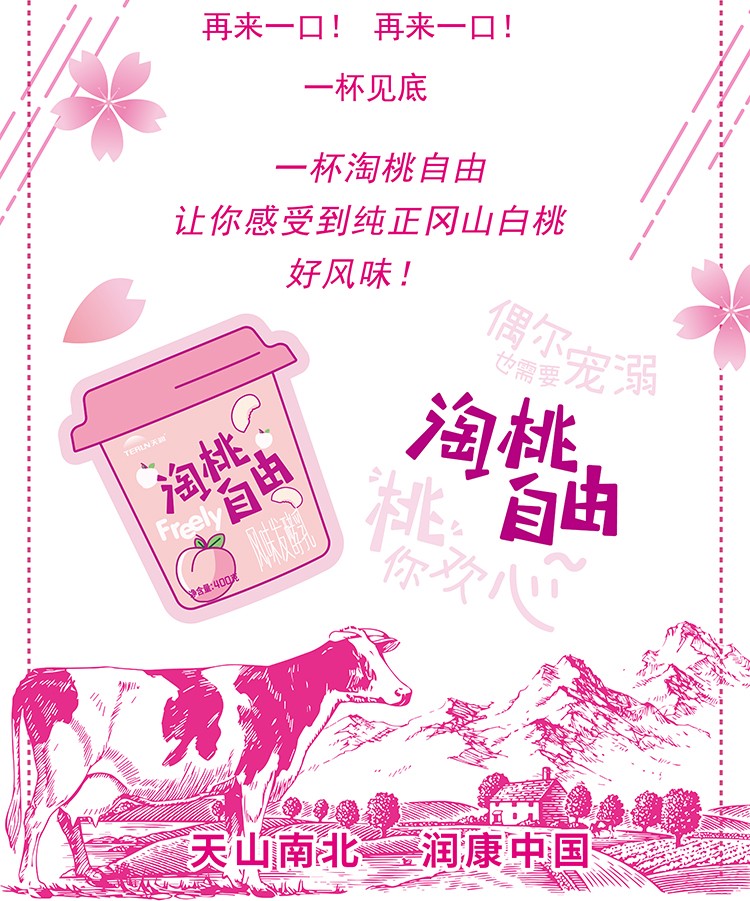 天润（TERUN）酸奶新疆浓缩低温奶桃桃自由酸牛奶白桃风味白桃奶 400gx2杯