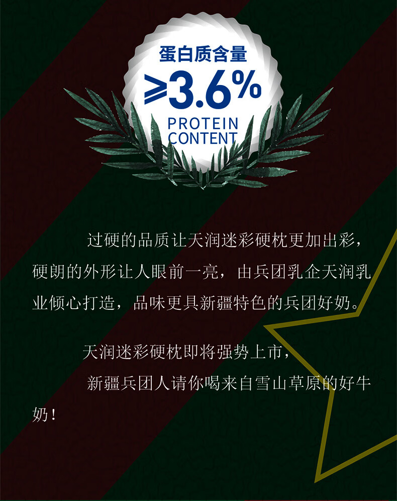 天润（TERUN）牛奶新疆纯牛奶迷彩枕牛奶学生儿童营养早餐奶常温整箱 200g*12袋