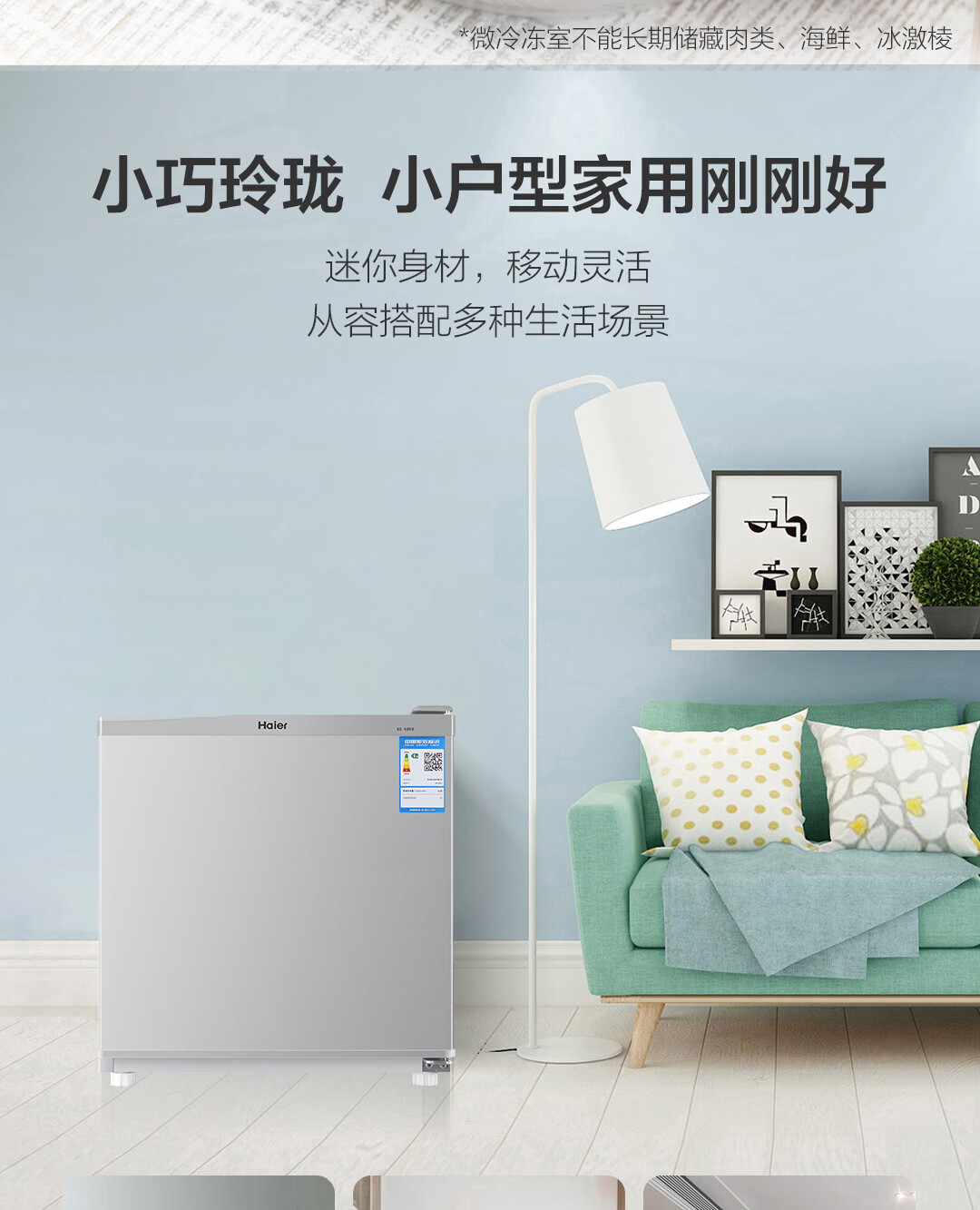 海尔（Haier）50升单门冰箱一级能效迷你小型家用租房宿舍办公室节能省电低音冷藏微型 BC-50ES