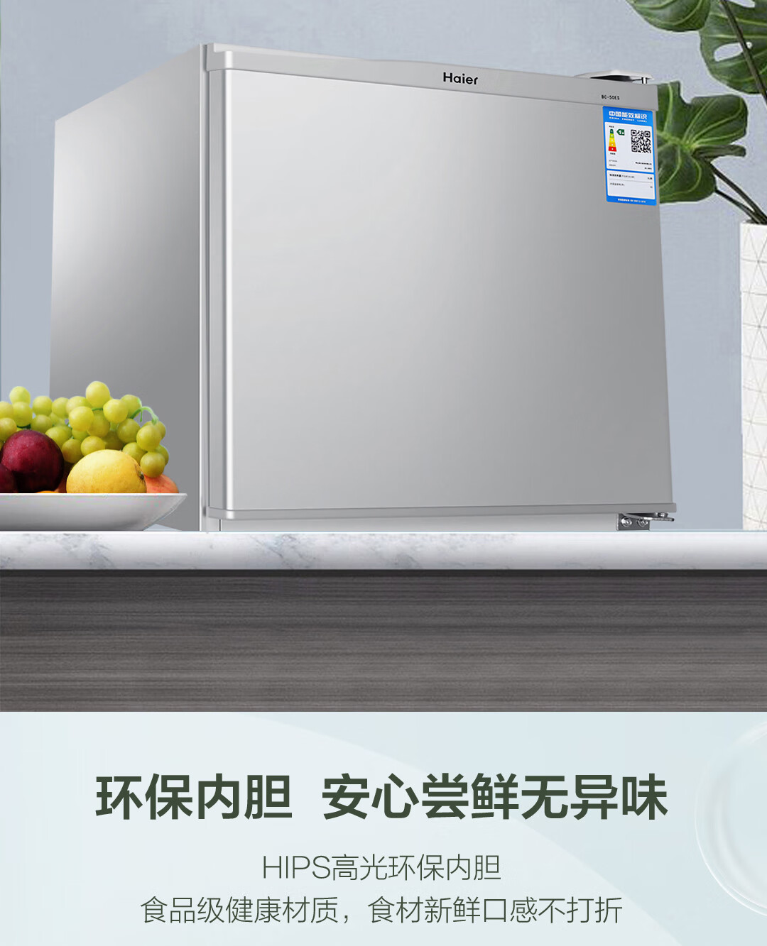 海尔（Haier）50升单门冰箱一级能效迷你小型家用租房宿舍办公室节能省电低音冷藏微型 BC-50ES