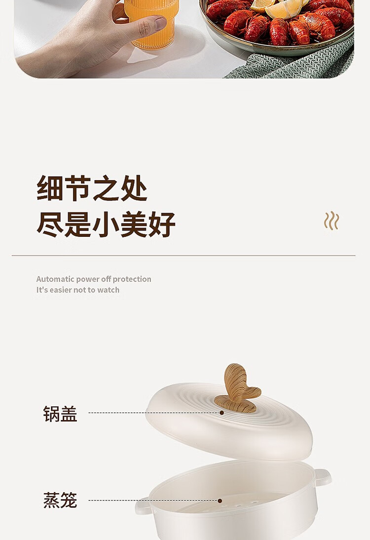 艾贝丽 电火锅电煮锅小煮锅宿舍用（带蒸笼） ABL-HG15 白色