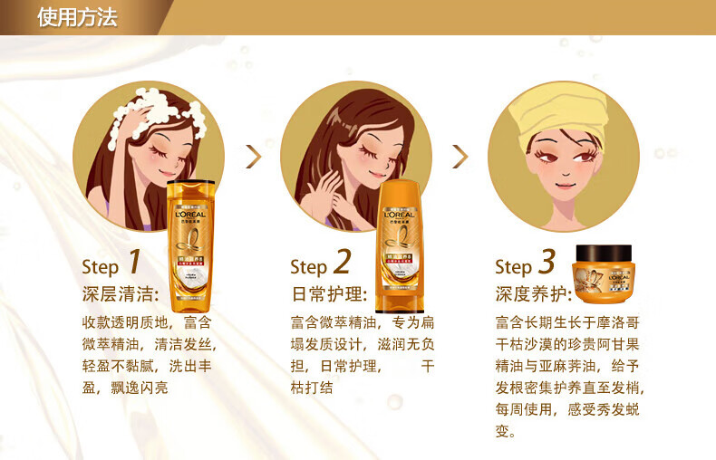 欧莱雅针对干性扁塌发质 精油润养丰盈洗护组合洗发露200ml+润发乳200ml
