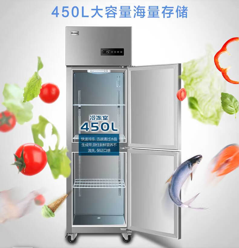 海尔（Haier）商用厨房冰柜450升 全冷冻电子温控冰箱 保鲜不锈钢橱柜冷柜 SLB-450D2