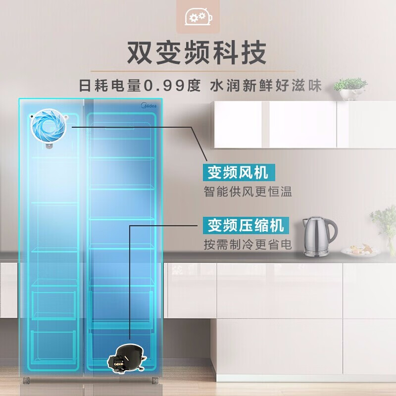 Midea（美的）528升变频冰箱对开门超薄节能智能双开门风冷无霜BCD-528WKPZM(E)