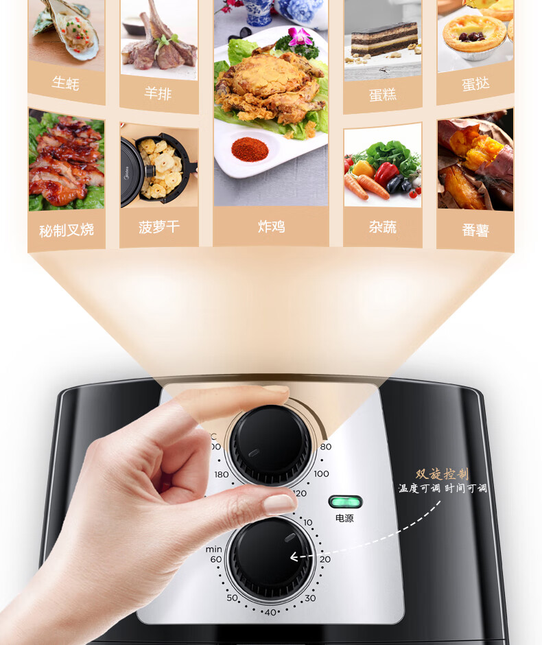 美的（Midea）  空气炸锅 4.5L大容量家用煎炸锅 低油轻脂不粘大功率空气烤箱多功能薯条机电炸锅KZ42E101L