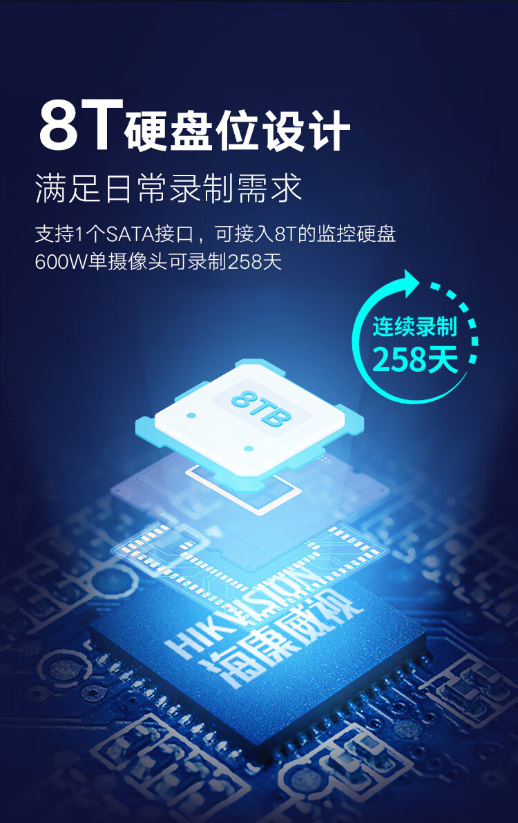 海康威视HIKVISION 智能录像机 网络监控录像机 8路1080P高清监控录像机 POE供电 DS-7808N-K1/8P