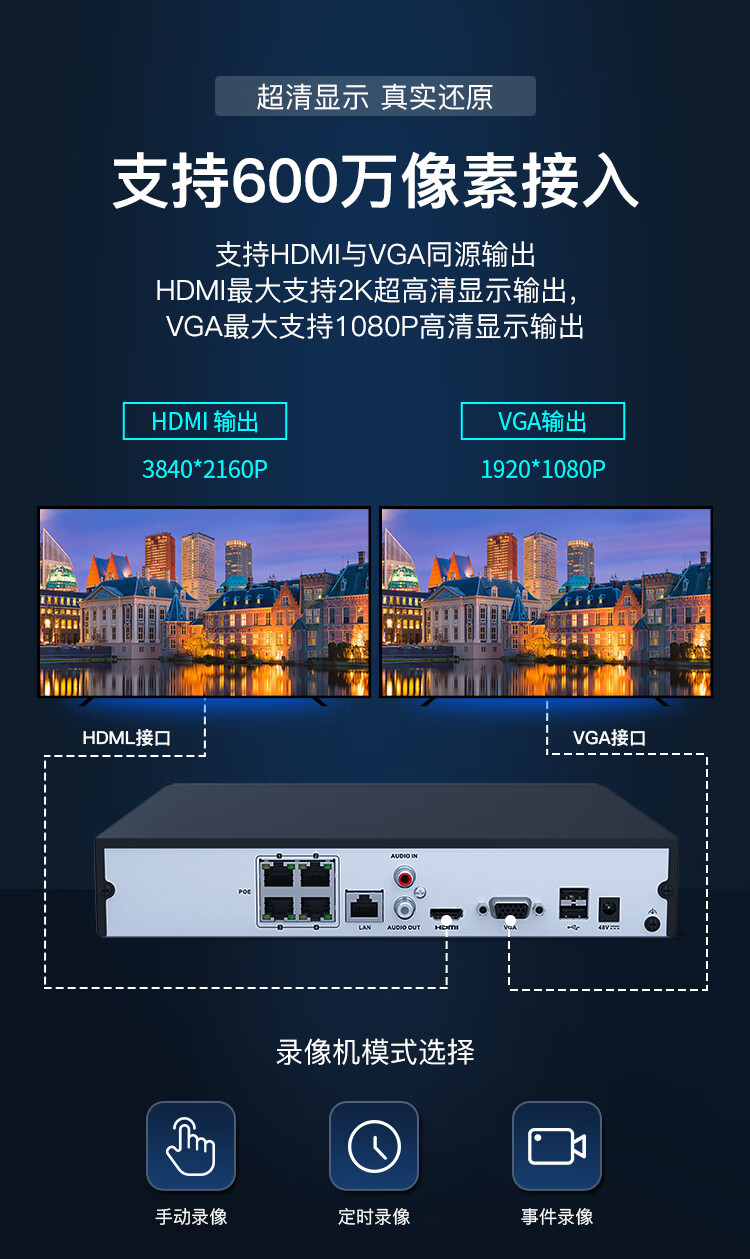 海康威视HIKVISION 智能录像机 网络监控录像机 8路1080P高清监控录像机 POE供电 DS-7808N-K1/8P