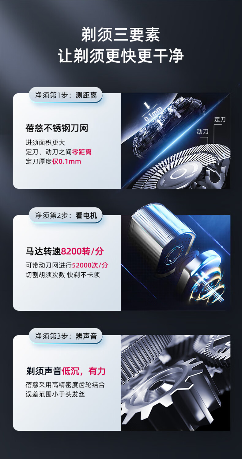 蓓慈（Beici）剃须刀 电动剃须刀 电动胡须刀 刮胡刀 智能屏显 全身水洗 生日礼物 彩盒 X4.（极地黑）
