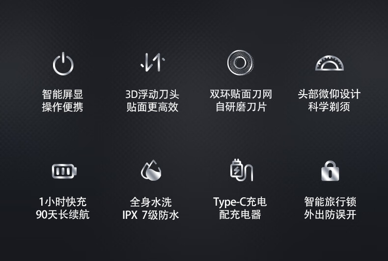 蓓慈（Beici）剃须刀 电动剃须刀 电动胡须刀 刮胡刀 智能屏显 全身水洗 生日礼物 彩盒 X4.（极地黑）