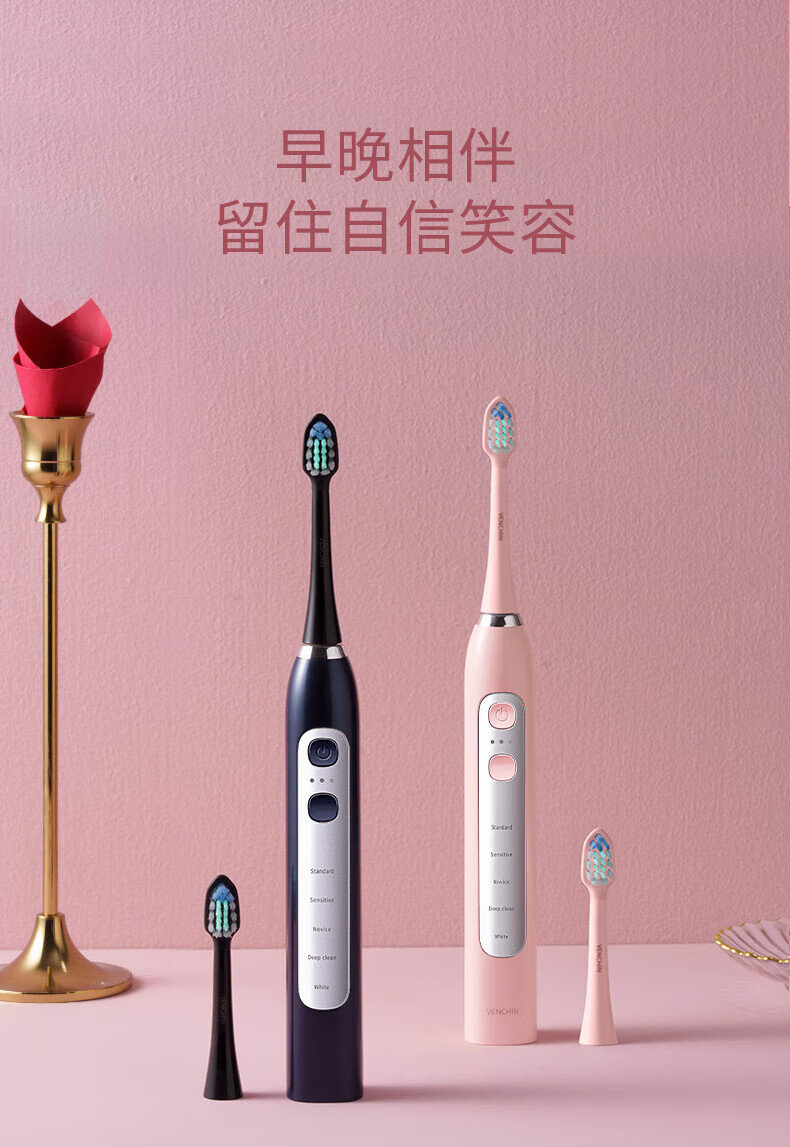 蓓慈（Beici）声波电动牙刷成人家用男女情侣款充电式洁牙器杜邦软刷毛牙刷头 VY01B2温莎蓝
