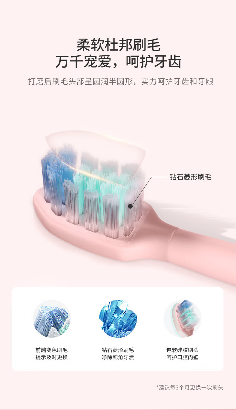 蓓慈（Beici）声波电动牙刷成人家用男女情侣款充电式洁牙器杜邦软刷毛牙刷头 VY01B2温莎蓝