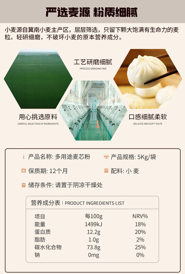 金沙河臻品贵族多用途 麦芯粉5kg*1袋
