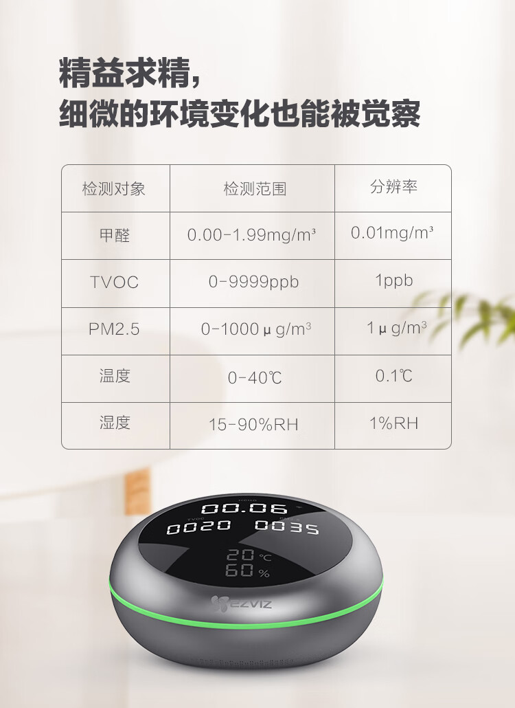萤石（EZVIZ）T50空气质量检测仪 测甲醛家用 专业甲醛检测仪 TVOC监测 pm2.5检测仪雾霾表 温湿度检测