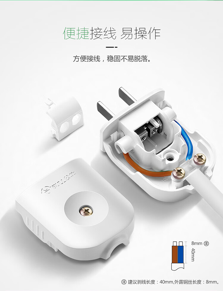 公牛（BULL）二三脚插头3脚空调插 2脚电源插座无线/自行接线 GNT-10L6二脚10A插头(独立包装）