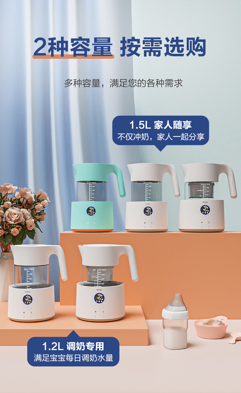 海尔（Haier） HBM-H202家用1.2L多功能恒温电热水壶 高硼硅玻璃壶 烧水壶恒温调奶器 奶粉冲泡机 白色电水壶