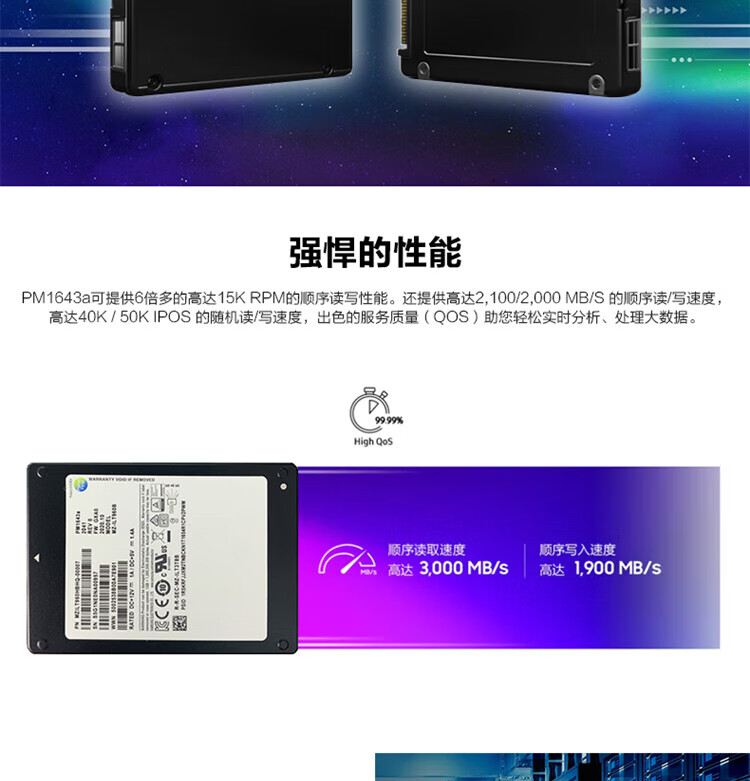 三星 SAMSUNG PM1643A 企业级服务器固态硬盘 丨SAS接口 1643A 7.68T（MZILT7T6HALA）