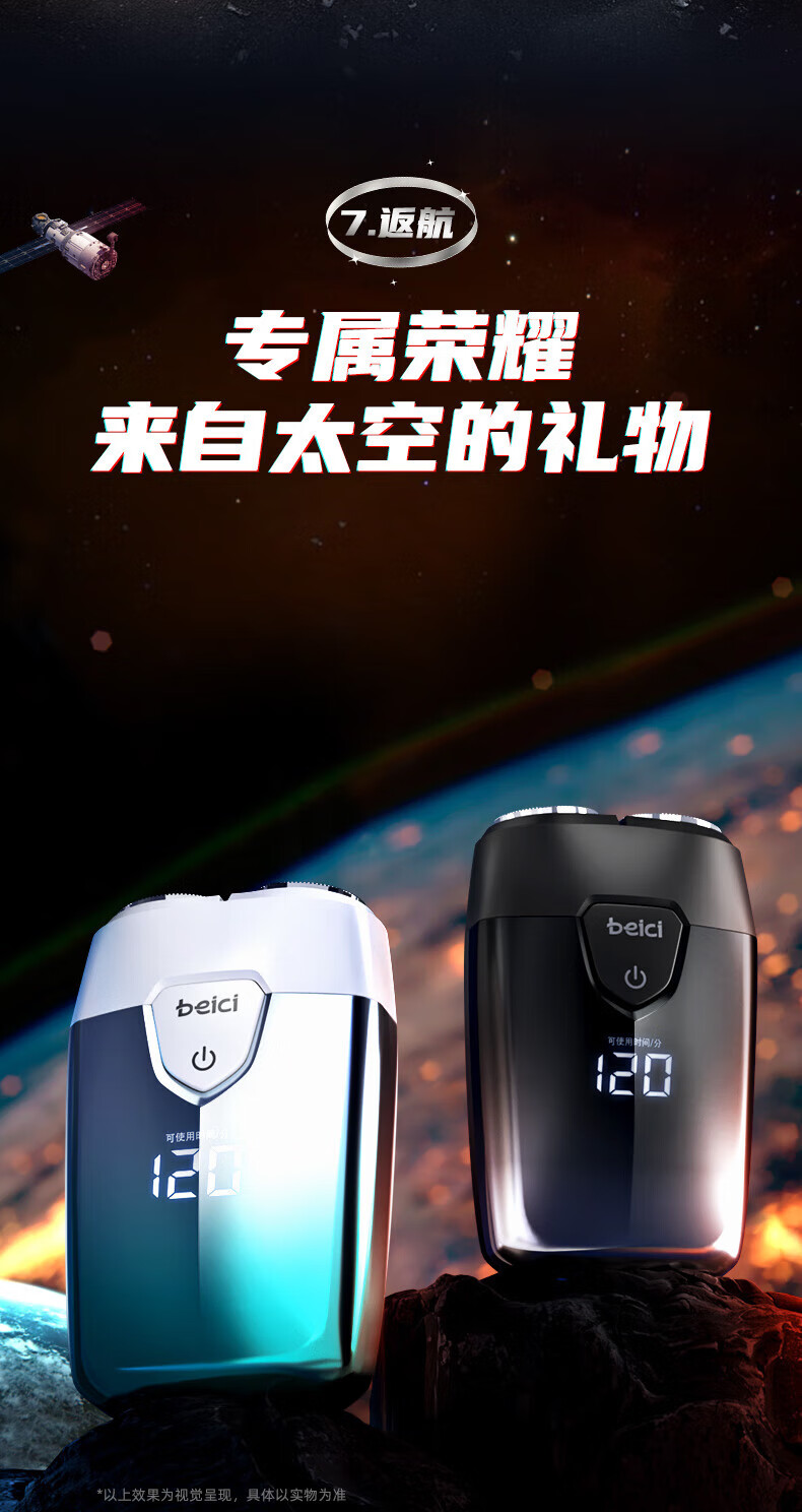 蓓慈（Beici） 电动剃须刀便携式全身水洗迷你智能液晶显示出差刮胡刀双刀头胡须刀礼盒装 XS1极地蓝（礼盒款）