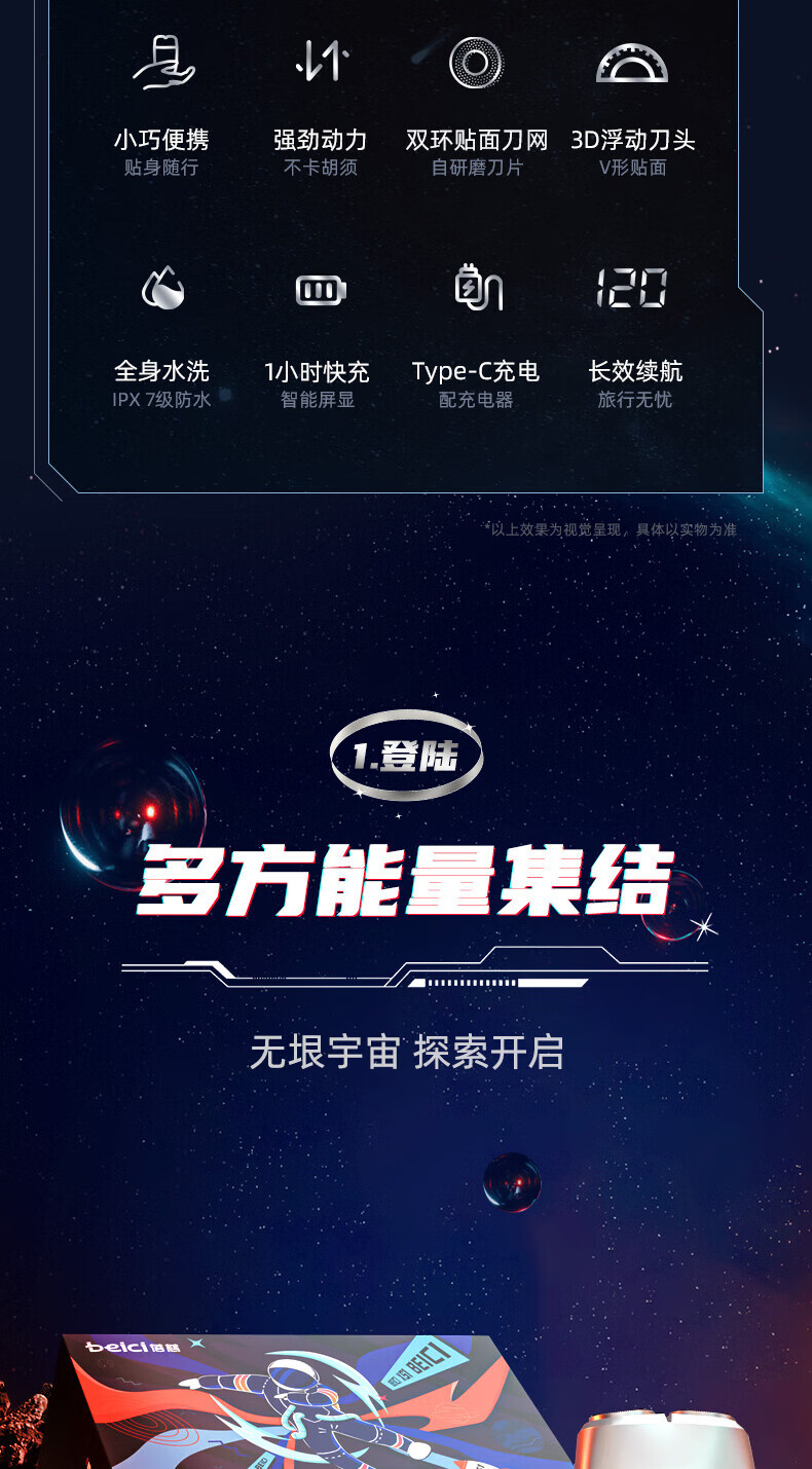 蓓慈（Beici） 电动剃须刀便携式全身水洗迷你智能液晶显示出差刮胡刀双刀头胡须刀礼盒装 XS1极地蓝（礼盒款）
