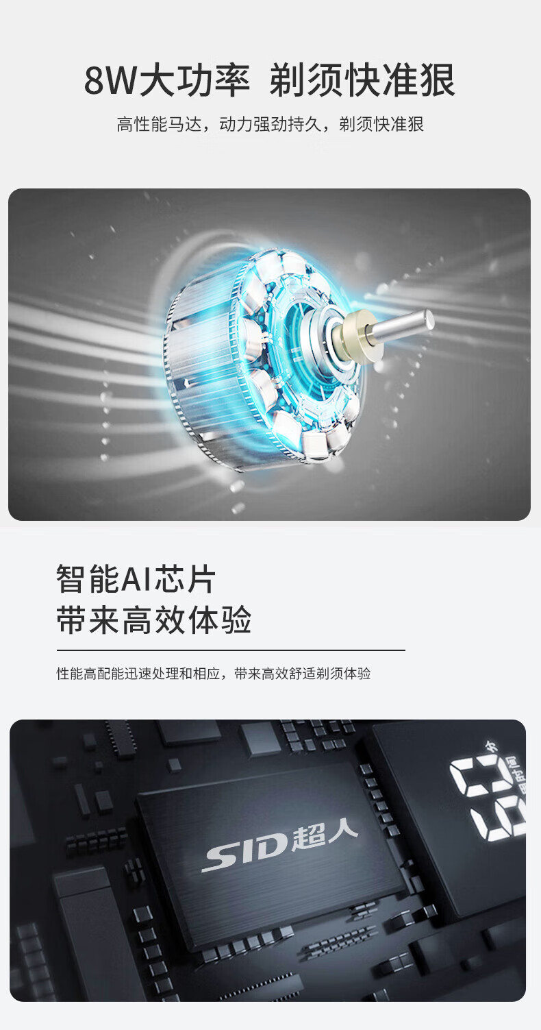 超人（SID） 男士电动剃须刀 全身水洗干湿双剃刮胡刀 1小时快充99分钟长续航枪色 RS7350