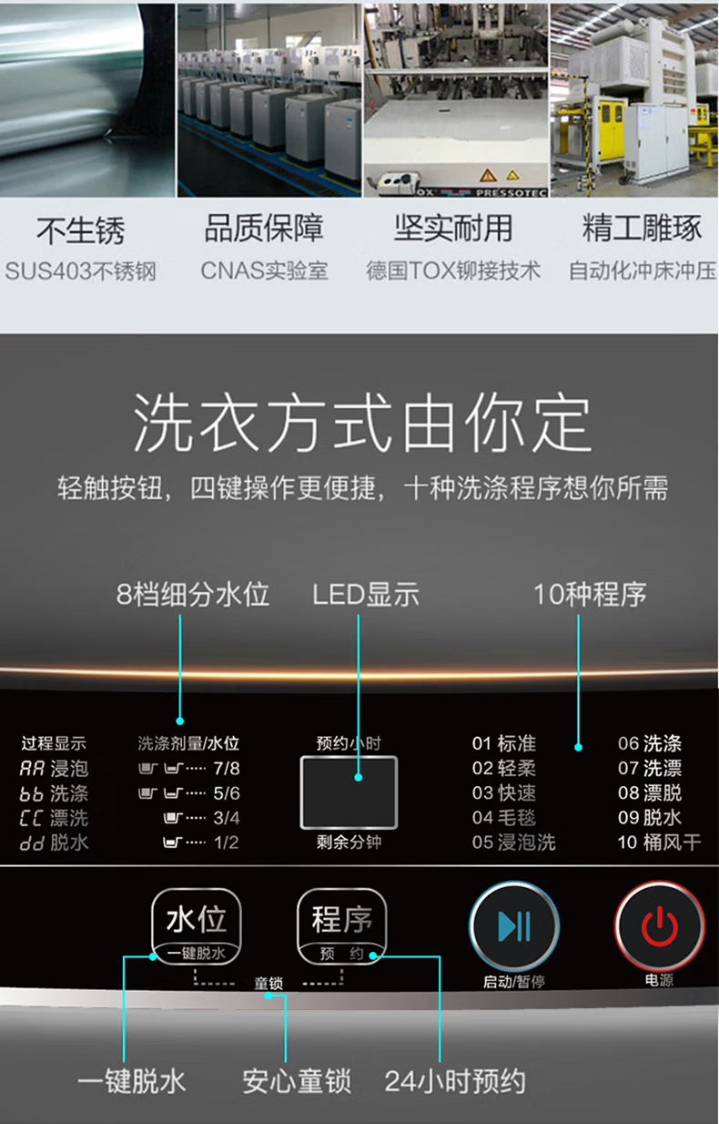 TCL 7公斤模糊控制 内凸式蜂巢水晶内筒 全自动洗衣机TB-V70A亮灰色