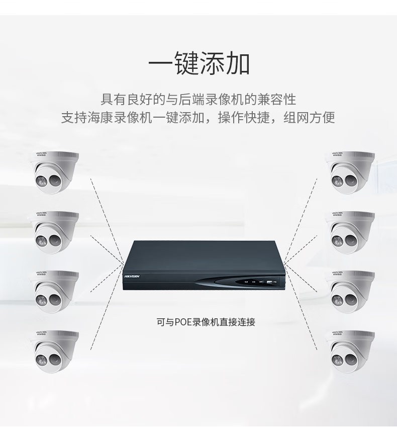 海康威视HIKVISION 网络监控摄像头 200万高清室内室外手机远程 1080P全彩夜视POE半球 DS-2CD3327WDV3-L 6MM