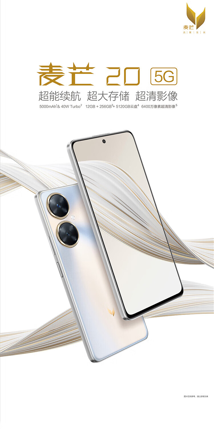华为（HUAWEI）麦芒20 长续航全网通5G手机 12GB+256GB 银月星辉
