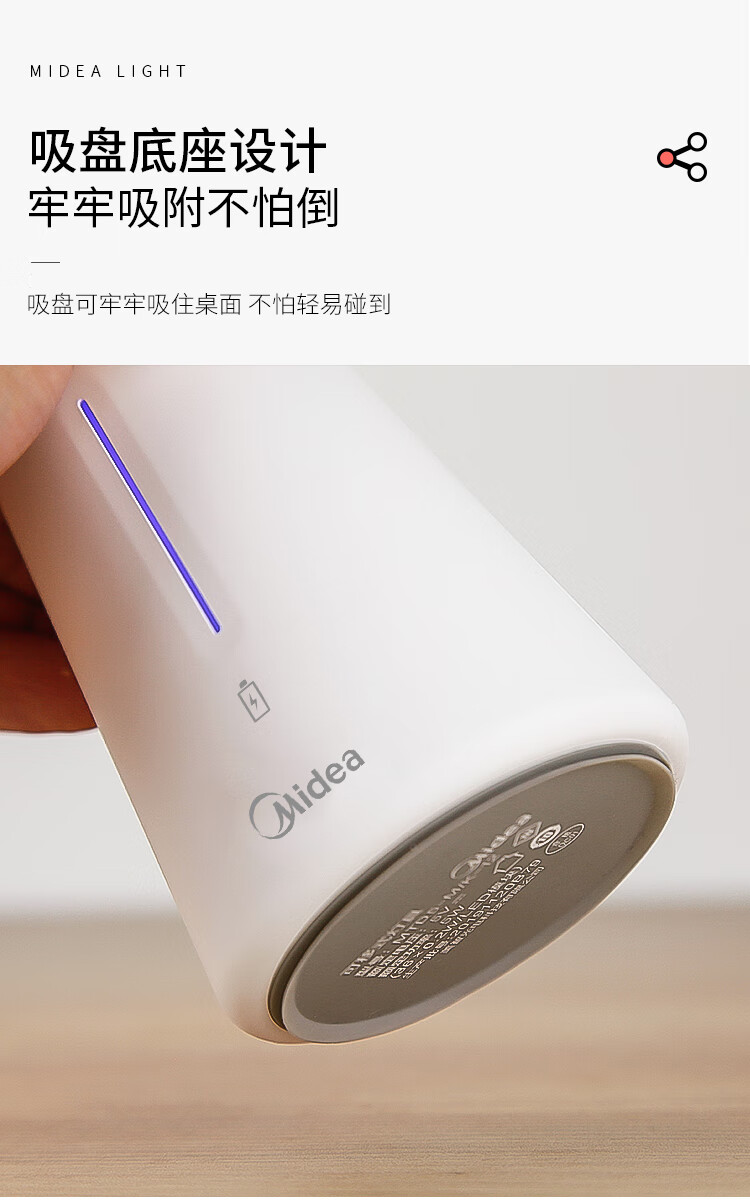 美的（Midea）LED化妆镜便携折叠台式补光梳妆镜情人节礼物卧室台灯床头灯 MTD5-M/K-12