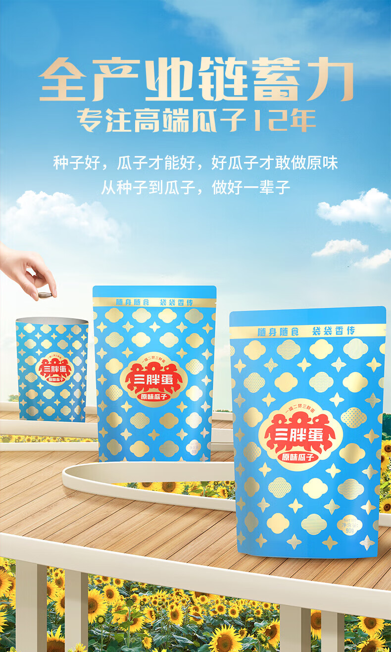 三胖蛋（sanpangdan） 坚果炒货 休闲零食 原味瓜子90g/袋*10