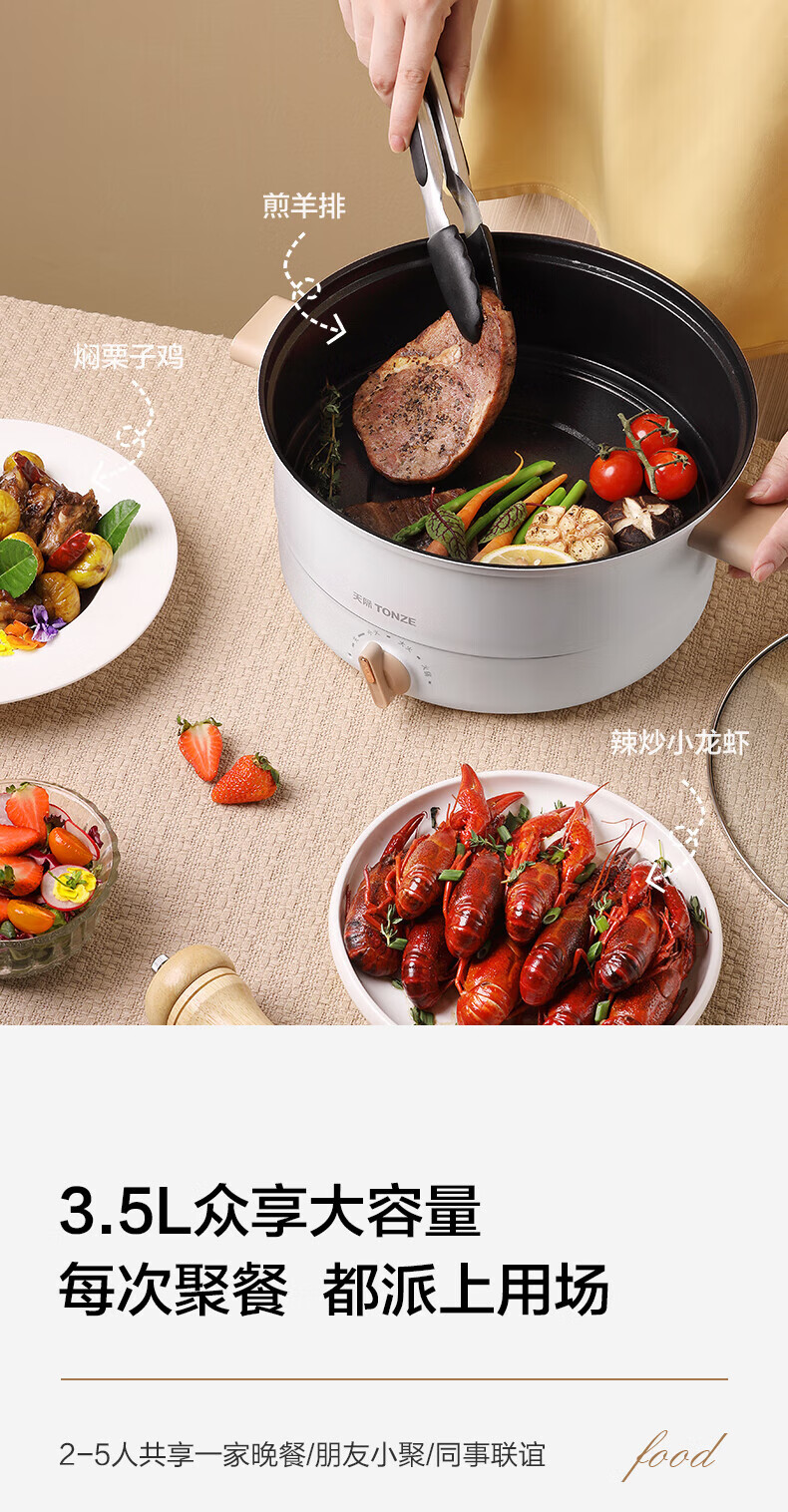 天际（TONZE）冬季多功能电热锅DRG-J35B 3.5L电火锅