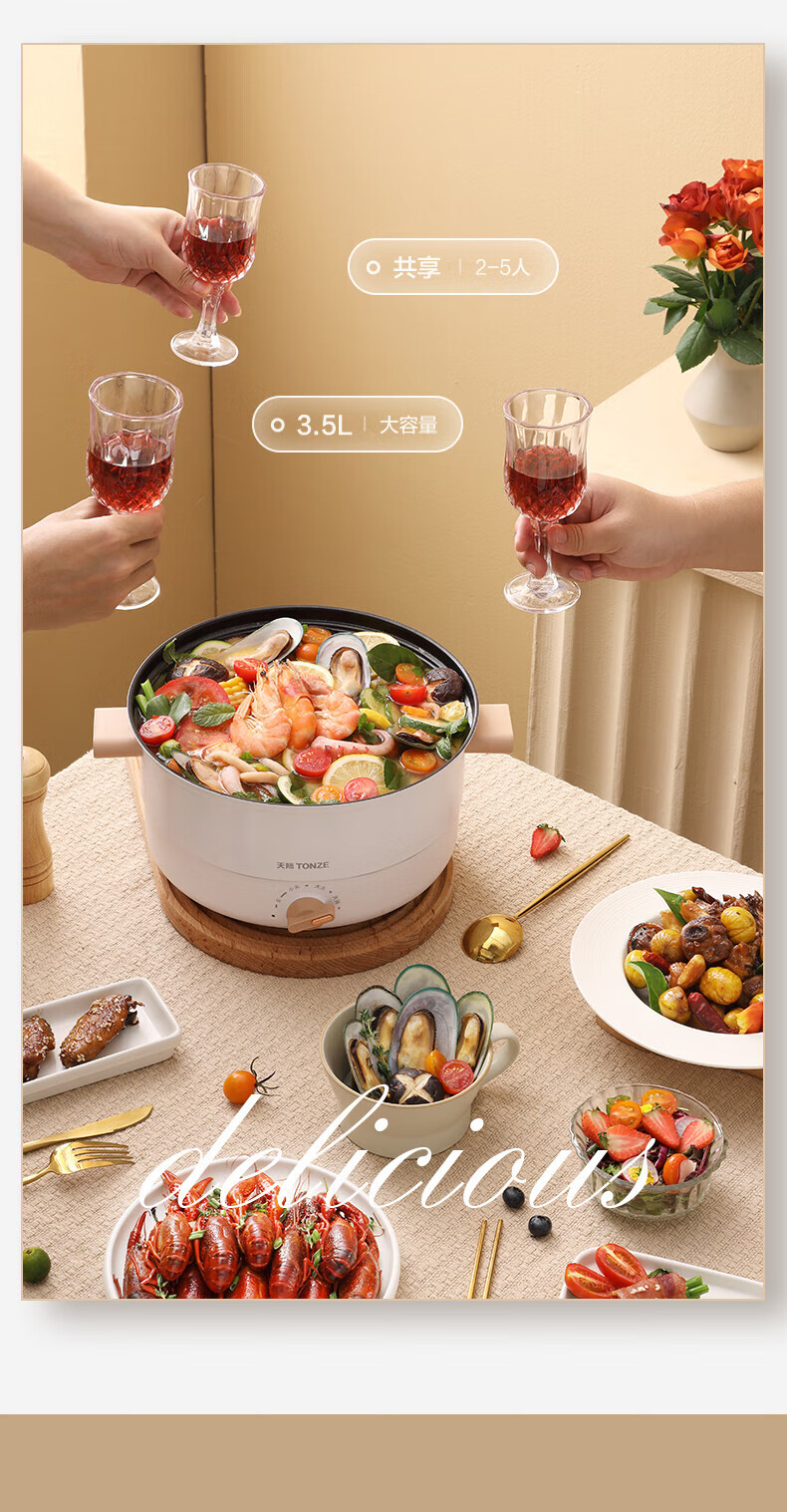 天际（TONZE）冬季多功能电热锅DRG-J35B 3.5L电火锅