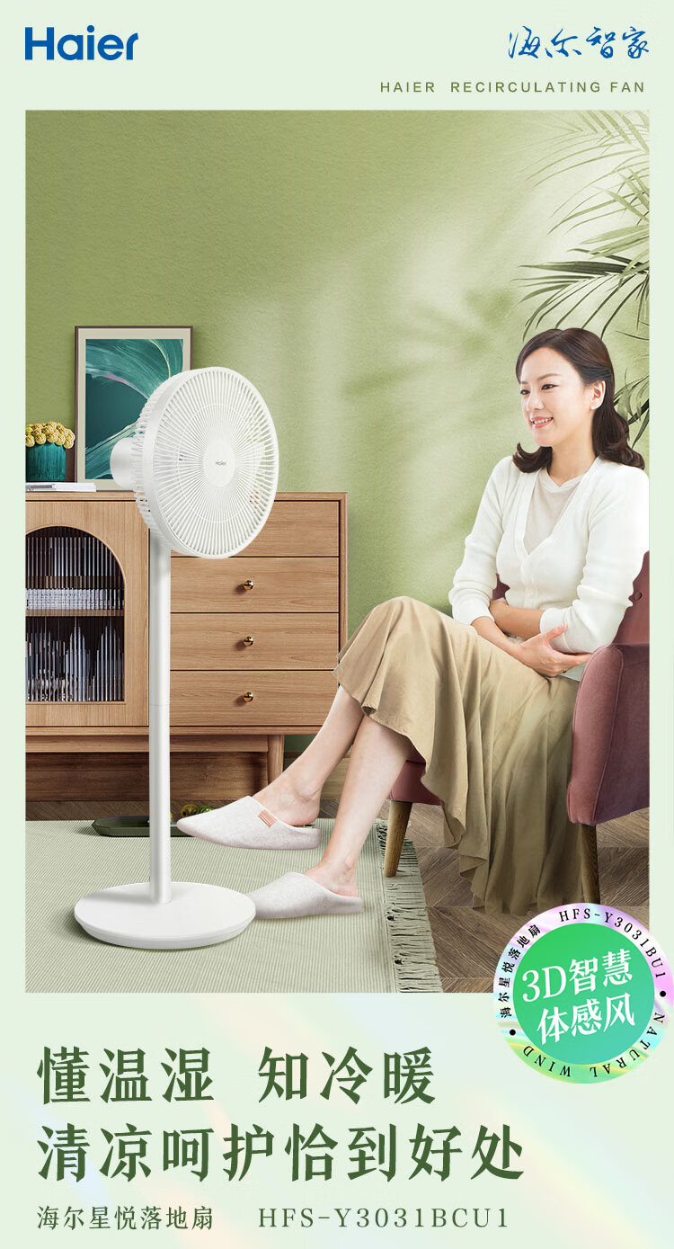 海尔（Haier）电风扇无线家用夏季智能落地扇充电户外无线低噪办公室电扇 APP无线歀 续航28H  HFS-Y3031BCU1