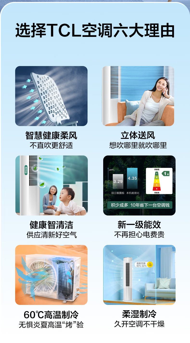 TCL 大3P冷暖 健康除菌智清洁 智慧柔风 WIFI远程智控 三级变频圆柱空调 KFRd-72LW/DBp-BL23+B3