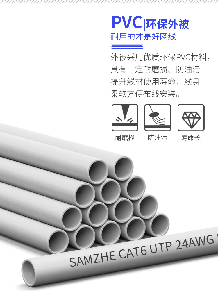 SAMZHE山泽 六类网线(0.51±0.02mm)CAT6类非屏蔽千兆网线纯铜线芯家装布线网络用线305米BH6305/