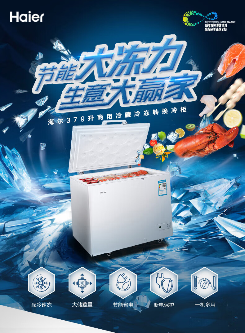 海尔（Haier）379升冰柜商用大容量冷冻柜PCM钢板内胆BC/BD-379HCM