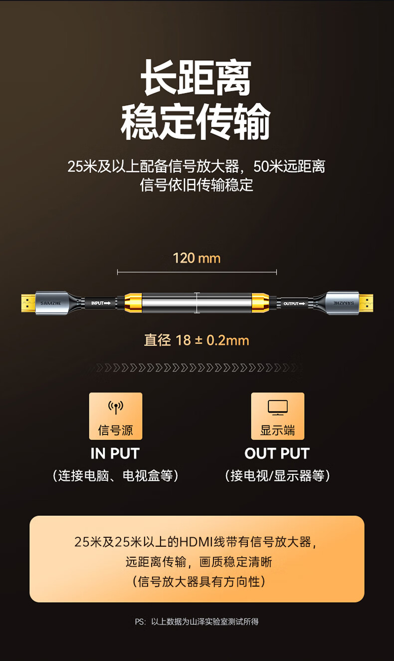 SAMZHE山泽 HDMI线工程级 4K数字高清线3D视频线 5米 笔记本电脑机顶盒连接电视投影仪显示器线HDK-50/