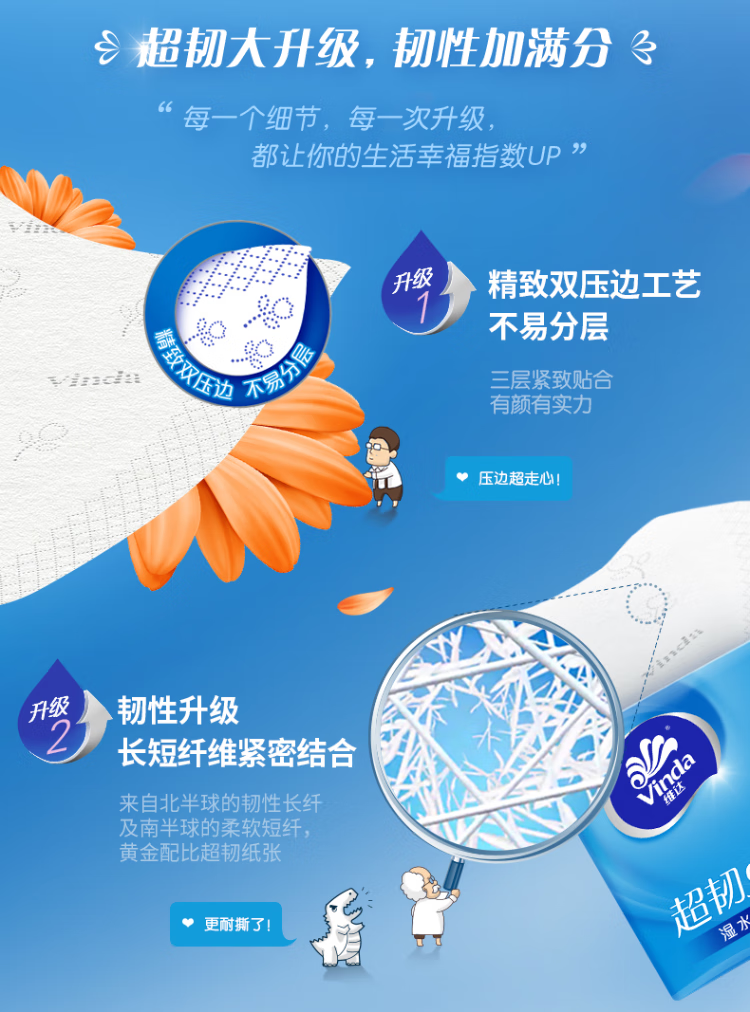 维达130抽3层超韧抽取式面巾 6包/提 2提装 V2239