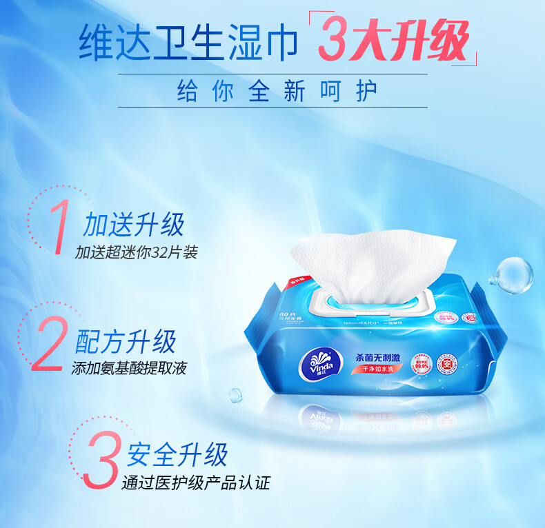 维达（Vinda）VW1028 维达杀菌无刺激湿巾80片/包  1包装