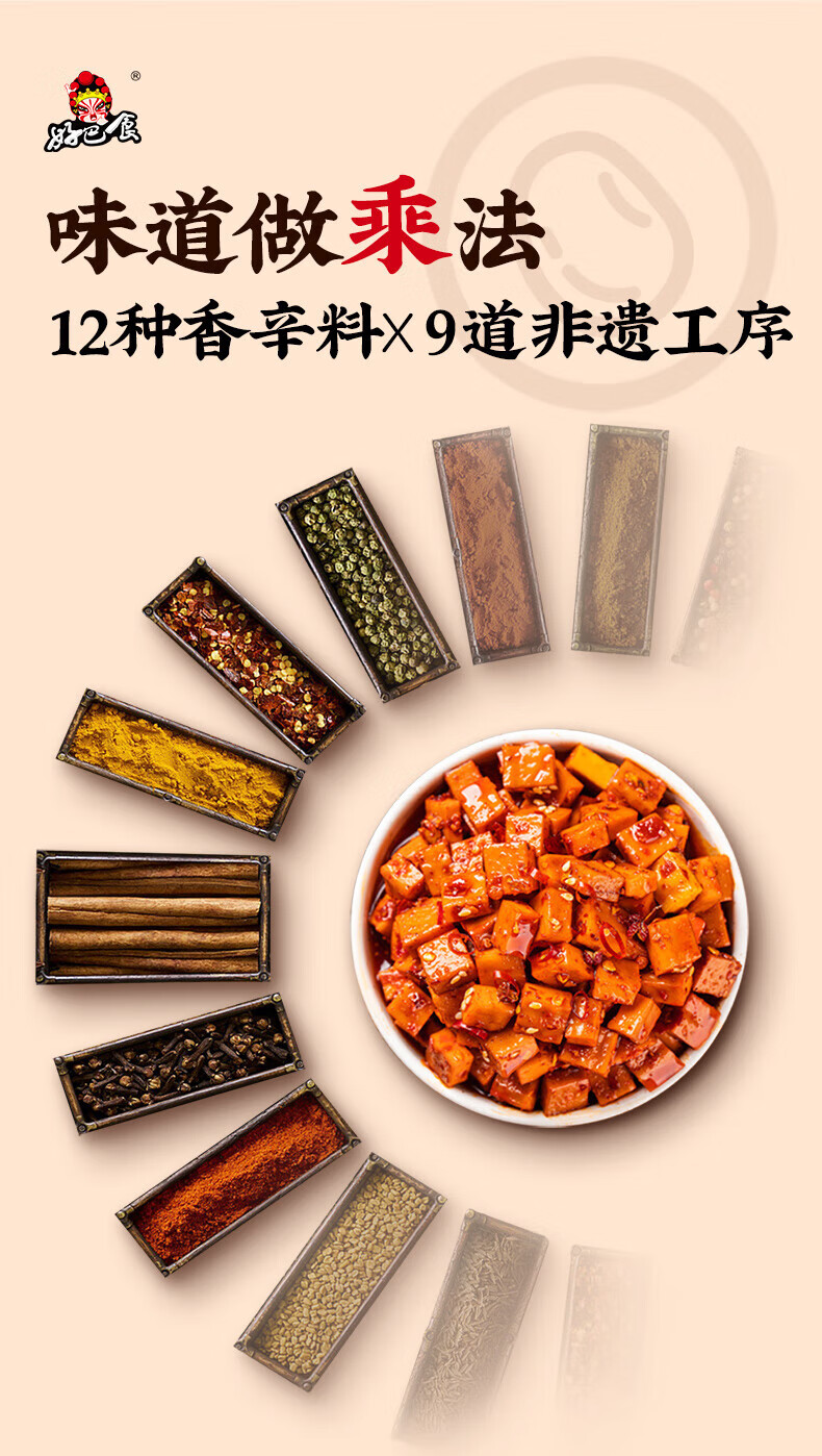 好巴食 豆干零食大包装 南溪豆干五香1+麻辣1+烧烤1 468g*3袋