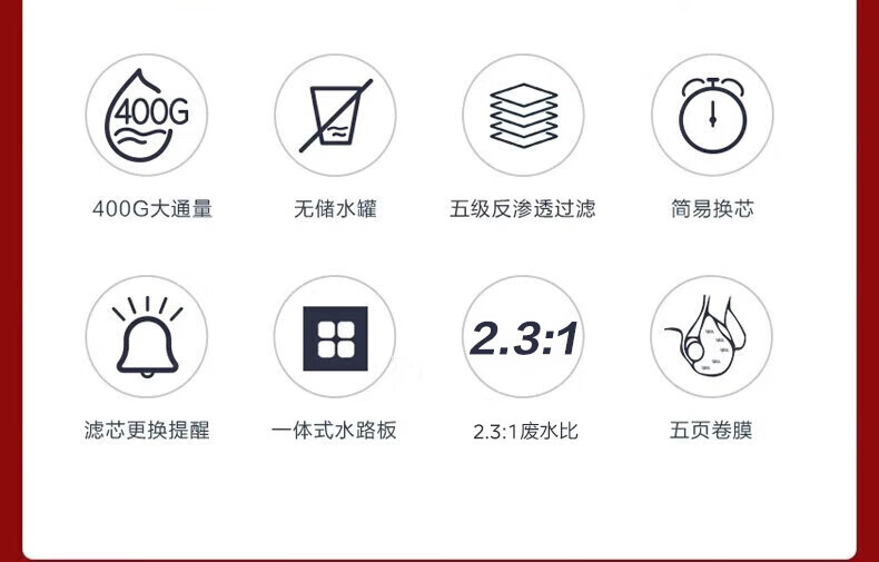 Midea 出品WAH400-01美的家用净水器厨房直饮400G大通量橱下式净水机滤除细菌