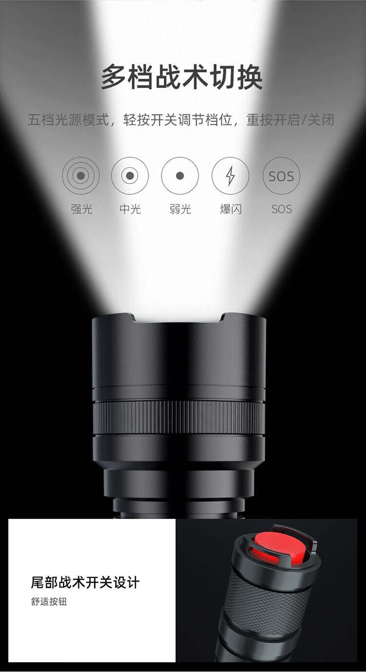 Superfire神火强光手电筒10W大功率骑行工作照明探照灯C8-T6黄光