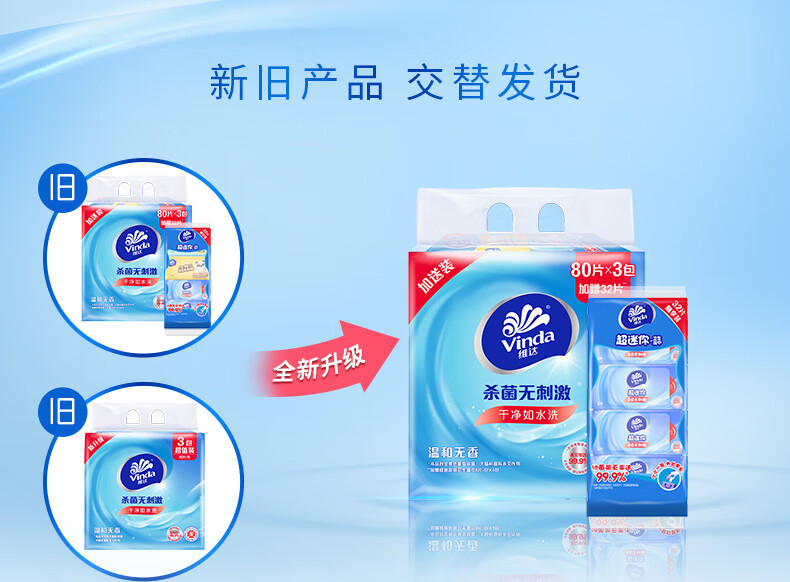 维达（Vinda）VW1028 维达杀菌无刺激湿巾80片/包? 3包装