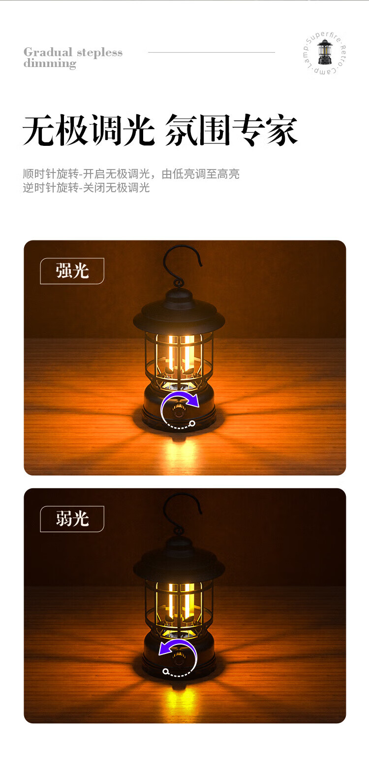 Superfire神火地营灯 led充电超长续航超亮便携挂式应急灯T51