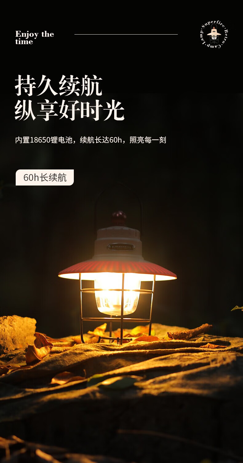 Superfire神火户外复古手提营地灯氛围感超长续航充电野外露营灯 T55
