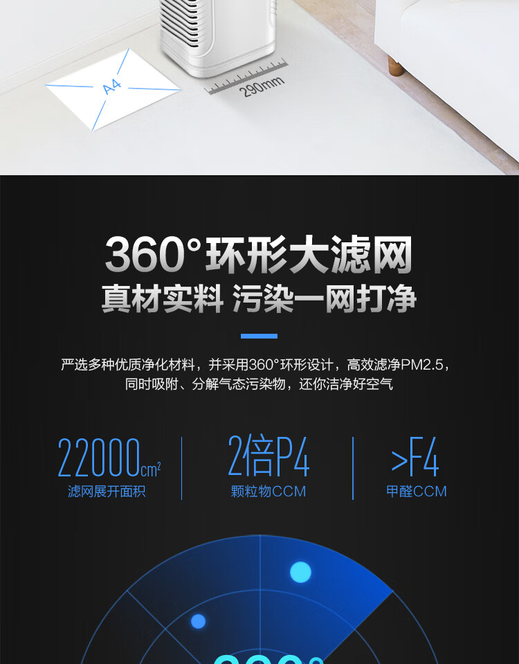 Midea 空气净化器KJ400G-E33家用 除甲醛雾霾二手烟净化机除菌 APP控制