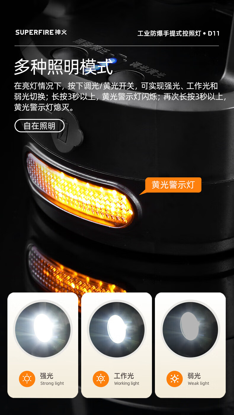 Superfire神火D11多功能防爆强光手提灯远射磁吸超亮3*4W1套